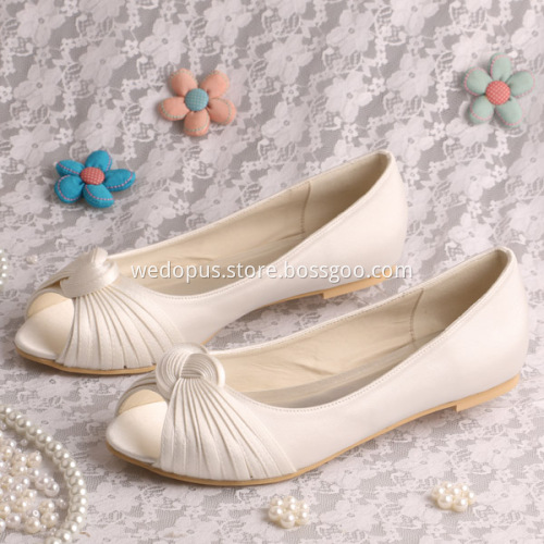 White Bridesmaid Flat Shoes Peep Toe
